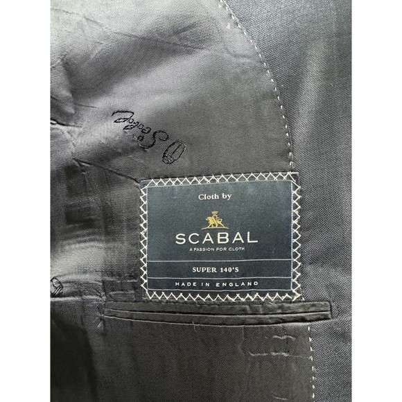 44R Mens Custom Tailored Scabal Super 140’s Blue Blazer - Suit Jacket Sport Coat - Picture 12 of 13